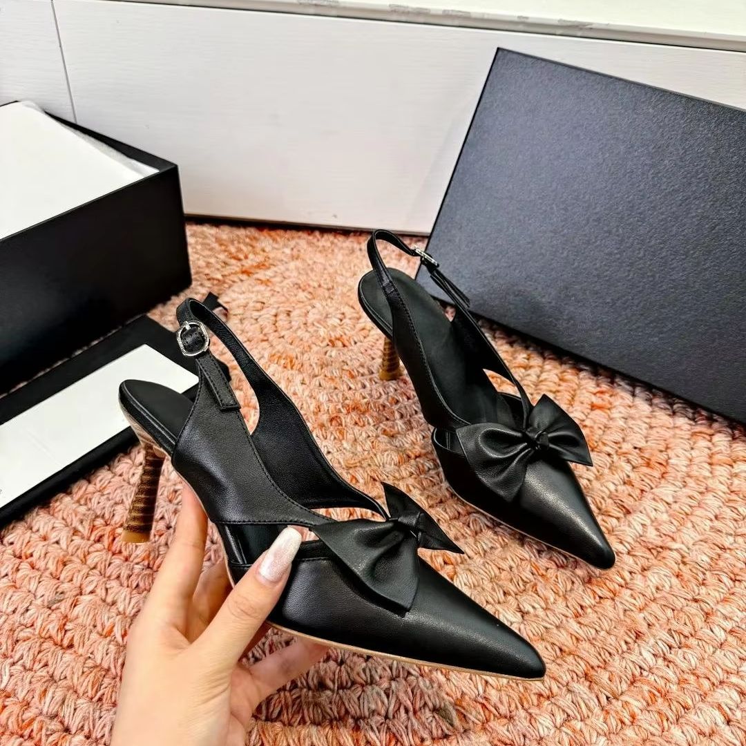 Sandals - Elegant Bow Slingback Pumps Ladies Pointed‑Toe