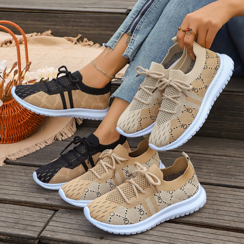 Knit Fabric Lace Up Sneakers - 2026 New Lace Up Round Women's