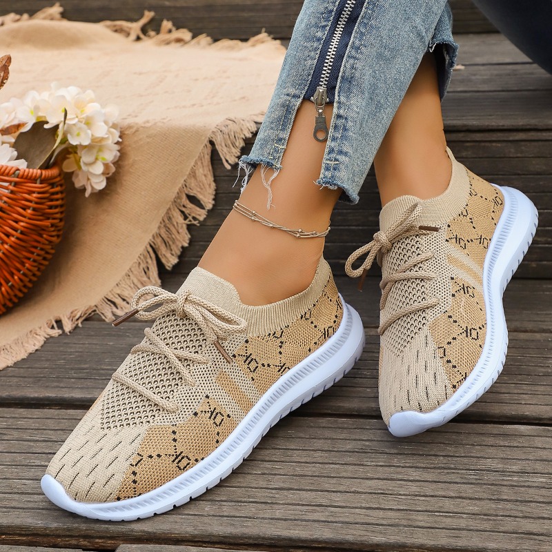 2026 New Lace Up Round Women's - огляд і ціна Knit Fabric Lace Up Sneakers