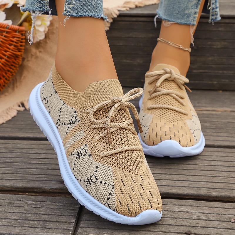 2026 New Lace Up Round Women's - огляд і ціна Knit Fabric Lace Up Sneakers